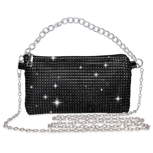 Women Crossbody Bag Rhinestone Bling Evening Clutch Bag,Ladies Handbag Glitter Messenger Bag Sparkly Rhinestone Purses,Women's Bling Shoulder Bags for Banquet Wedding Party,Black