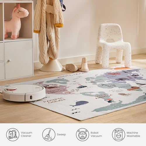 SLEEP ZONE Kids Rugs for Playroom, Animal Rug for Boys and Girls Bedroom, Washable Nursery Carpet, Non Slip Rug Play Mat for Learning Geography, Sea Ocean Land, 4X6 Feet - Thumbnail 4