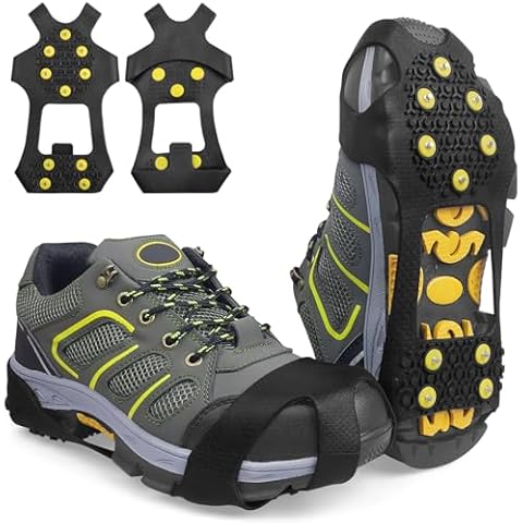 Ice Cleats for Shoes and Boots Men Women Winter Walking Ice Snow Cleats Anti Slip Crampons 10 Steel Studs Overshoe Slip-on Stretch Rubber Footwear Cover
