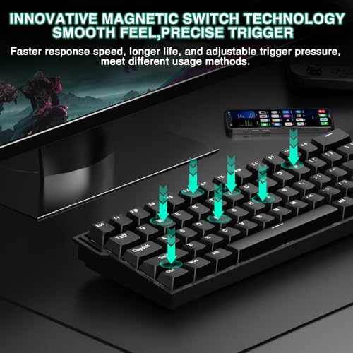 Image of Aula MINI60 HE Wireless Gaming Keyboard 60%,Hall Effect Rapid Trigger Magnetic Keyboard,8000Hz Polling,Tri-Mode(BT5.0 /2.4GHz /USB-C),Hot Swappable Compact Mechanical Keyboard for Gamer(Black)