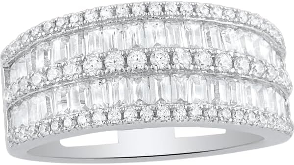 ENDLESSNESS & ETERNITY Baguette Round Brilliant Round Cut Half Eternity simulated diamond 14K Gold Plated Stackable Wedding Band Ring Cocktail Ring