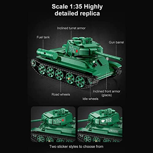 Technik Panzer Ferngesteuert mit Motor Set, 722 Fliesen Militär Sowjetisch T-34 Medium Tank Modellbausatz, WW2 Panzer… – Bild 7