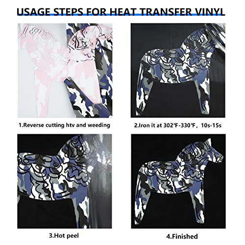 Image of FUNKAKA HTV Heat Transfer Vinyl Rolls, Camo Army Grey, 12 inch x 9ft | Iron on Vinyl for T-Shirt, Stretchy PU HTV Vinyl for All Cutter Machines Easy to Cut & Weed for DIY Art Crafts Fabric
