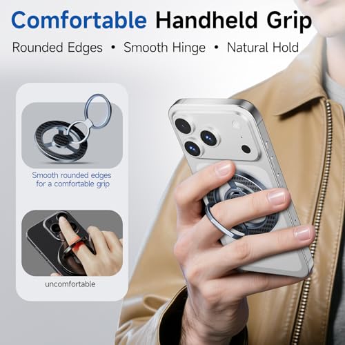 HelloDeere Magnetic Phone Grip Stand for MagSafe, Firm Magnetic Hold, Dual Ring 360° Rotatable Foldable Kickstand, Premium Aramid Fiber Phone Ring Holder for iPhone & Android, Hands-Free Desk Viewing — view 5
