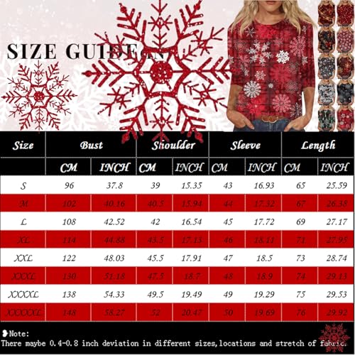 Women Christmas Tops - 3/4 Length Sleeve Womens Tops Funny Christmas Graphic Tshirts Crew Neck Holiday Pullover Top3