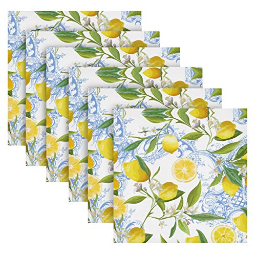 ALAZA Baroque Yellow Lemon Cloth Napkins Dinner Napkins Set of 6,Reusable Table Napkins Washable Polyester Fabric for Cocktail Party Holiday Wedding Home Decorative