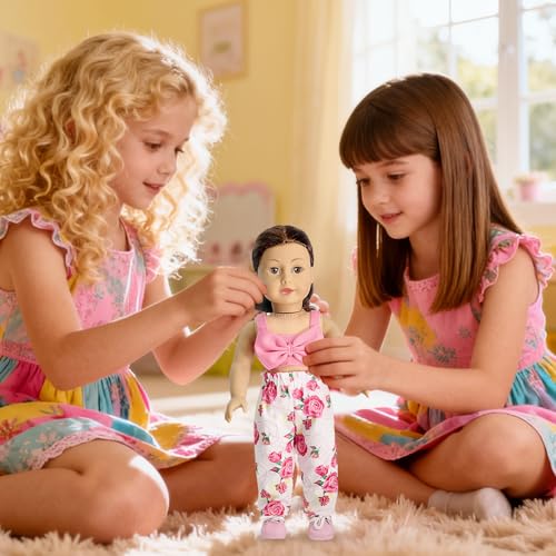 18 Inch Doll Clothes & Accessories: 19 Pcs Set - 8 Outfits, 2 Shoes, 2 Underwear, 2 Headbands, 1 Hair Clip, 1 Hat - Fantasy Themed, Machine Washable, Polyester