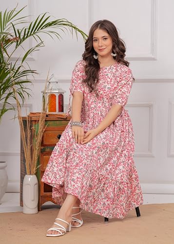 Image of Kuruti B Sheets Women's Cotton Floral Printed Regular Fit Anarkali Kurta for Women