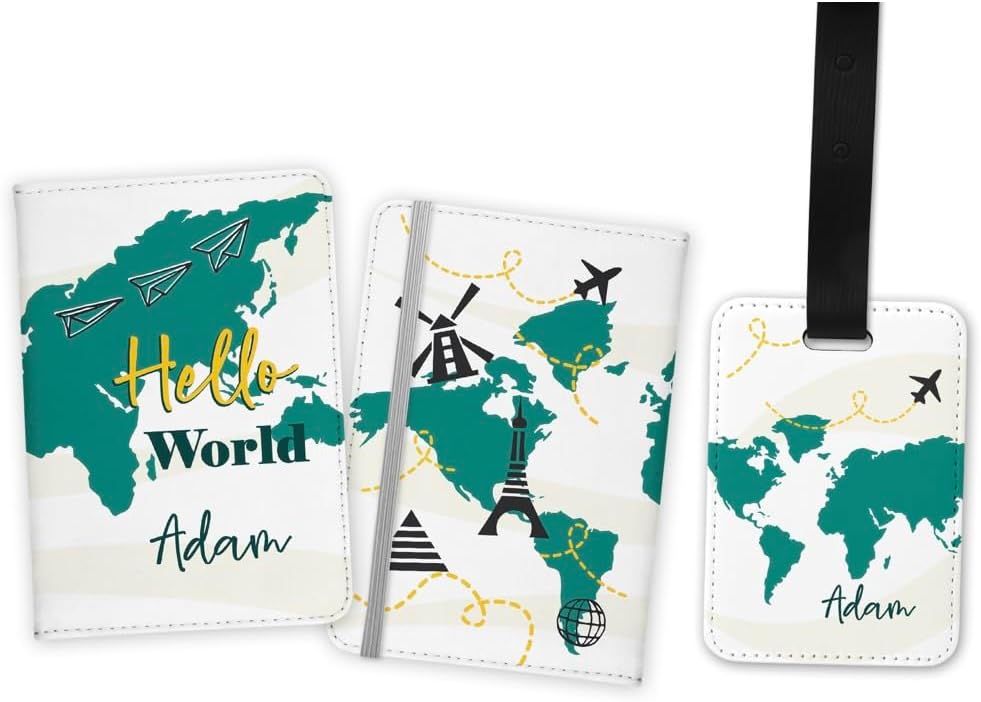 Personalized Passport holder, Personalized Passport Cover, Customized Passport Cover and Luggage tag, Personalized Gift for boys, girls, men and women, travel set Gift. (Passport COver + 2 Tags)