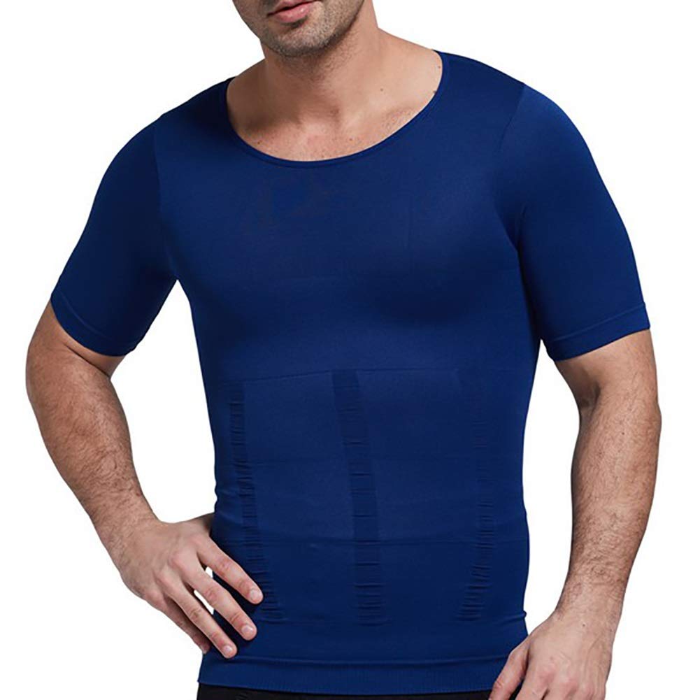 G&F Męska modelująca sylwetkę kompresyjna ukrywa brzuch piwo z krótkim rękawem bielizna modelująca brzuch kontrola elastyczna (kolor: ciemnoniebieski, rozmiar: XXL)