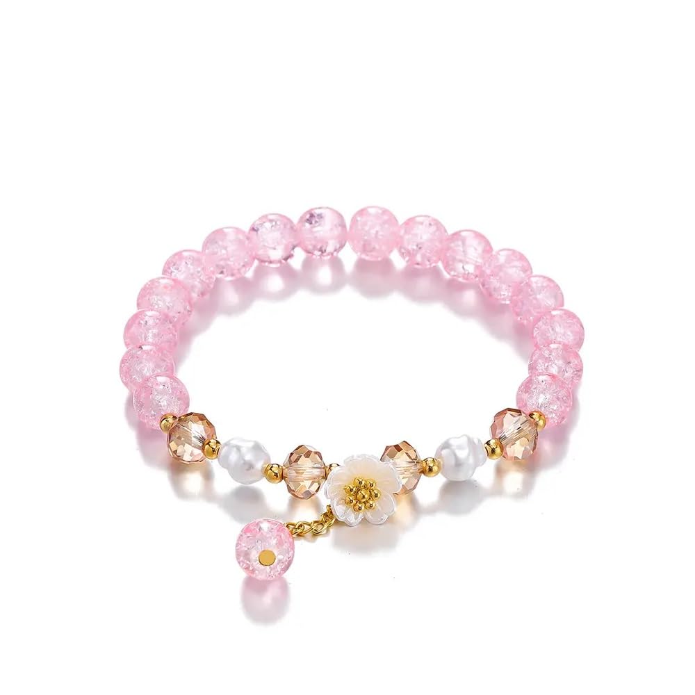 El Regalo Daisy Flower Bracelets- 1PC Crackled Crystal Beads Tassel Flower Charms Bracelet for Girls & Women (Pink) (B0CV79FCQB) Amazon Price History, Amazon Price Tracker