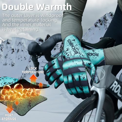 Miniatura 4 de ROCKBROS Guantes de ciclismo de invierno para hombre, guantes térmicos para bicicleta, resistentes al viento, antideslizantes, guantes de bicicleta