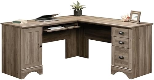 Miniatura 4 de Pemberly Row Escritorio para computadora en forma de L con almacenamiento en torre de CPU, cajón de archivos de cartaslegales y bandeja para teclado