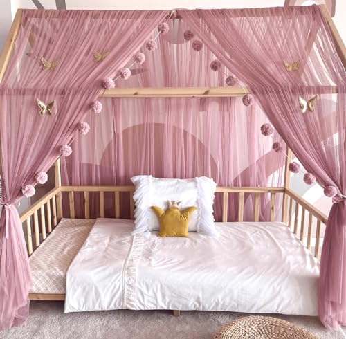 Baby Fancyroom - Cielo de cama para cuna, habitación infantil, dosel, cielo de cama, para dormitorio de princesa (rosa antigua, 380 cm, con 5 mariposas)