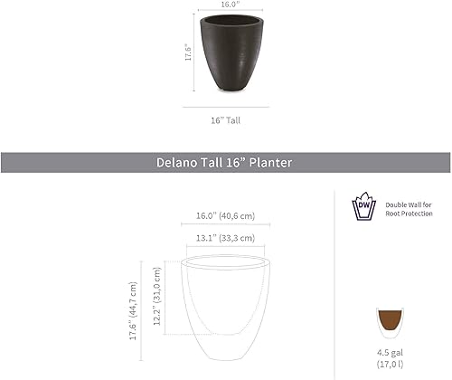 Miniatura 10 de Crescent Garden Delano - Maceta alta, moderna para interiores y exteriores, color negro caviar