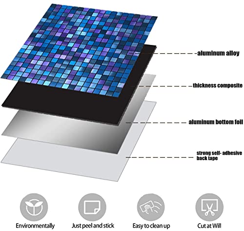 Xuaniny Peel And Stick Backsplash Tiles For Kitchen,Bathroom,Fireplace,Self Adhesive Metal Aluminum Mosaic (12"X12") (5, Blue And Purple Mixed) #TOP1