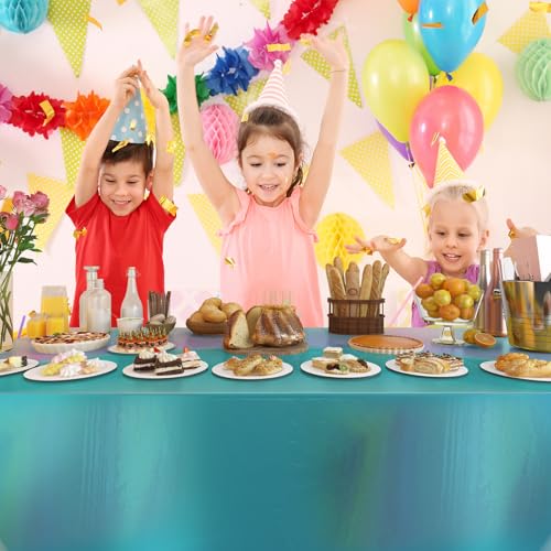Image of 4 Pack Plastic Tablecloths Disposable Tablet Cover Blue 54 x 108 in