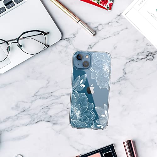 RANZ Compatible with iPhone 13 Case, Anti-Scratch Shockproof Series Clear Hard PC+ TPU Bumper Protective Cover Case for iPhone 13 (6.1") - White Lace Chrysanthemum by RANZ - Image 7