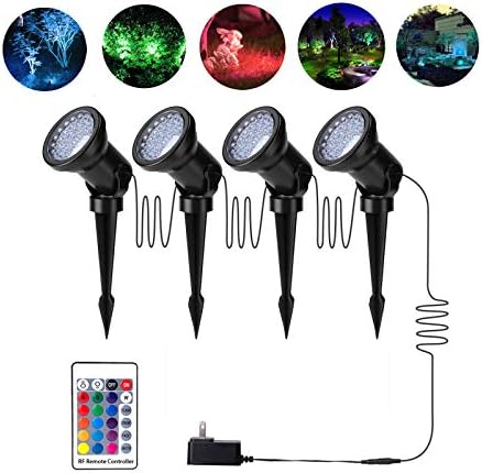 ZODIC Color Changing Spotlights Outdoor, 12W Multi-Color & Adjustable 36 LED IP66 Waterproof Garden Pathway Lights Walls Trees Spotlights with Spike Stand-Set of 4