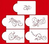 Designer Stencils C480 Five Scroll Cake Stencil Set, Beige/semi-transparent