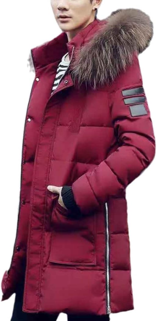 Winterjas voor heren, slanke dikke bontjas met capuchon, warm, medium lang, katoen, gewatteerde parka's, 3, M