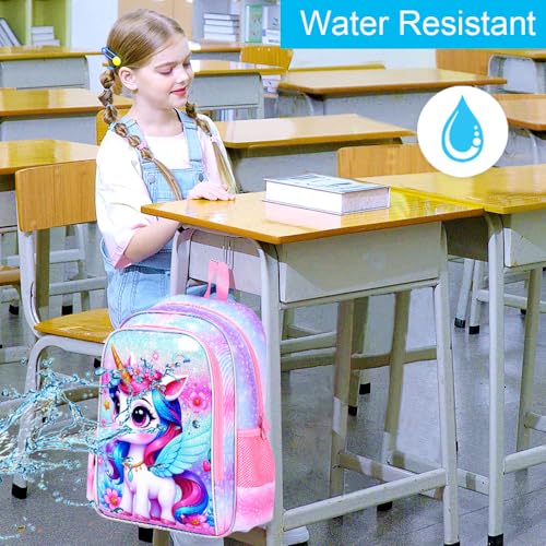 Image of CCJPX 3Pcs Unicorn Backpack for Girls, 16 inch Kids Bookbag with Lunch Box, Cute Water Resistant Schoolbag for Preschool Kindergarten Toddler(Purple)