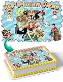 Cakecery One Piece Crew Pirates Adventures Team Luffy Edible Cake Image Topper Birthday Cake Banner 1/4 Sheet