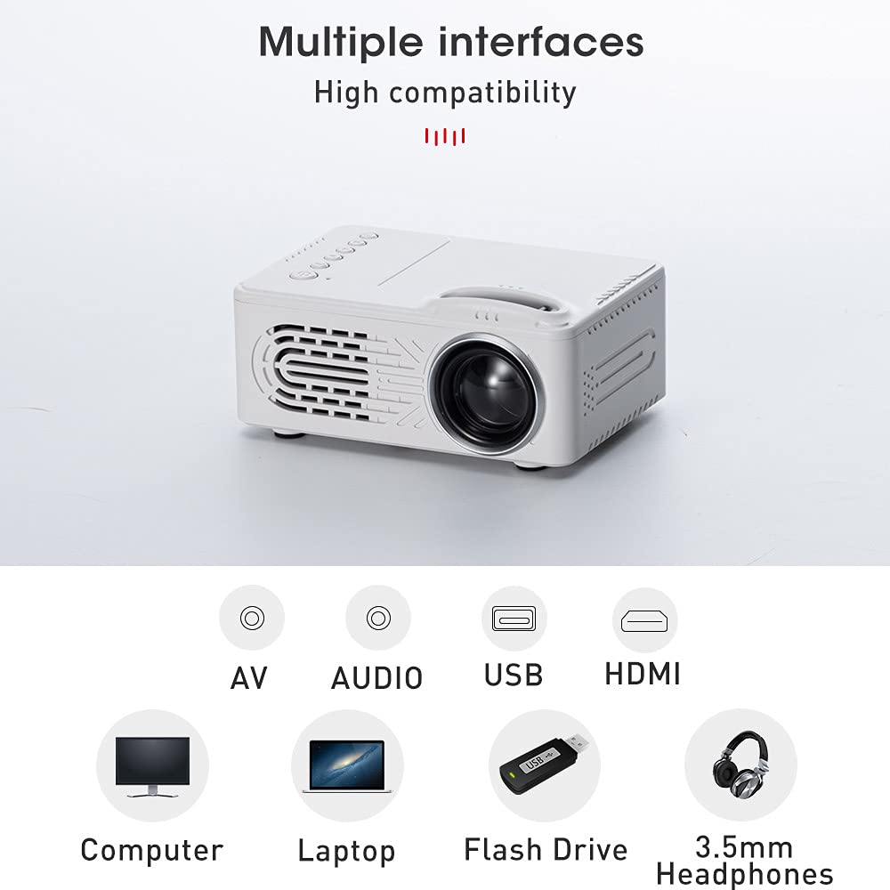 Mini proiettore portatile a LED colorato con interfacce HDMI USB AV e telecomando per regalo per bambini, video film, partito, all'aperto e intrattenimento