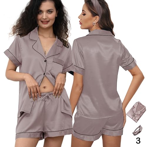Image of 3Pcs Silk Pajamas XS-4XL Womens Satin Pajama Short Floral Sleepwear Bride Soft Pj Lounge Sets Pjs Shorts Set