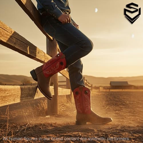 Image of SUREWAY Western Boots For Men - Mens Square Toe Cowboy Boot,Oil /Slip Resistant,Durable Fashionable Classic Pull on 10 Inch Wellington Boots - Soft Toe Work Boots