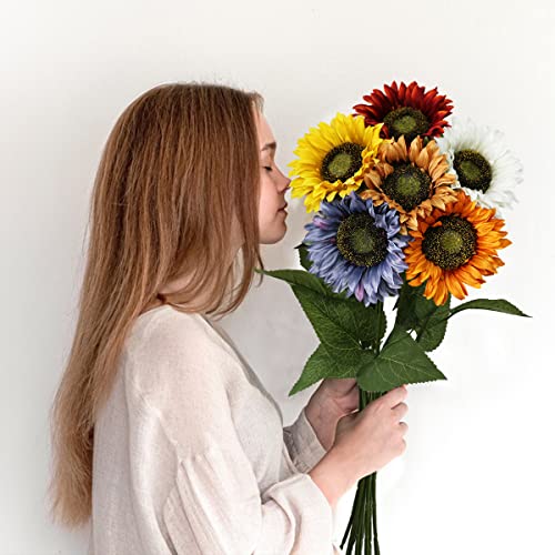 Olrla Long Stem Artificial Sunflowers For Tall Vase, Silk Fake Fall Sunflowers For Home Wedding Party Decoration (6 Mixed Colors) #TOP3