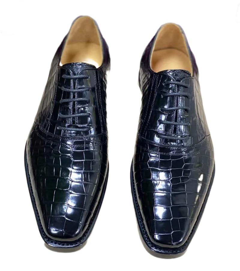 Authentic Crocodile Belly Skin Handmade Businessmen Dress Oxfords Genuine Alligator Leather Square Toe Male Lace-up Formal Shoes