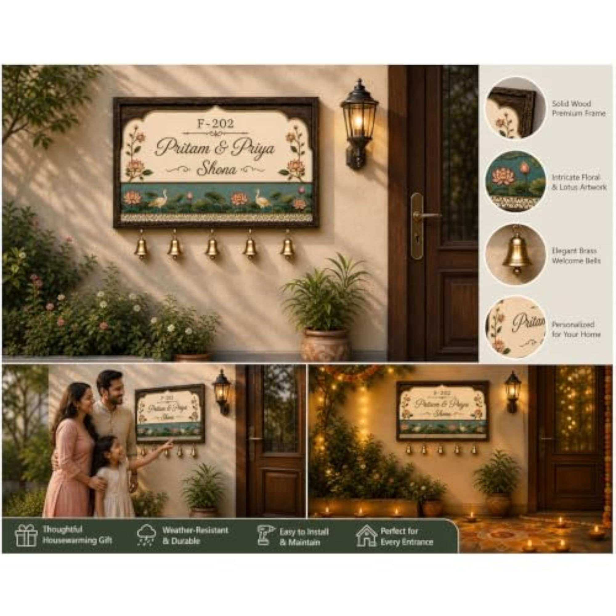 Personalized Wooden Plate for Home Main Door, UV Printed