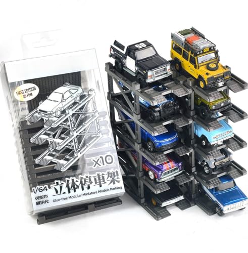 1:64 ジオラマ ホットウィール モジュラーカーディスプレイケース、10 駐車スペースシーンガレージモデル、ダイキャストモデルカーストレージディスプレイラック、磁気ダストカバー、転倒防止アクセサリー