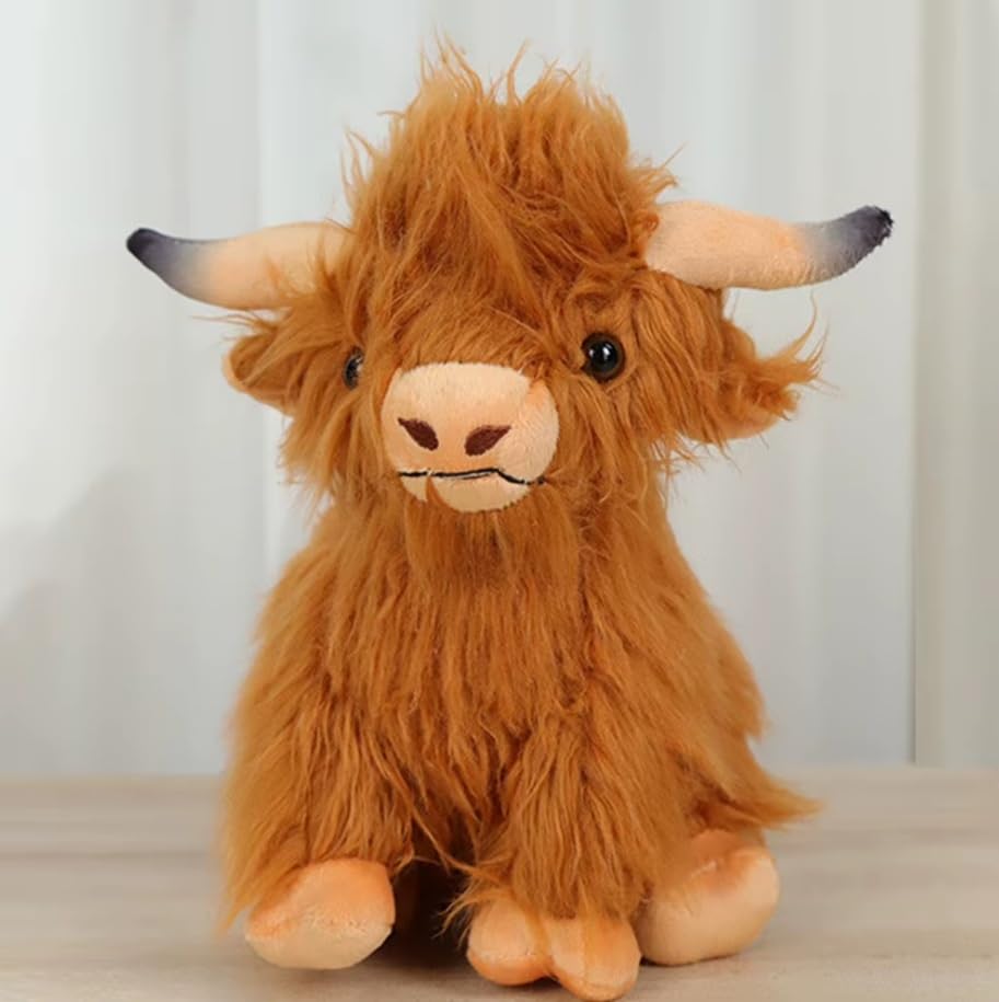 Volunx Toy Highland Cow 26cm Brown Cuddly Soft Plush Stuffed Scottish Scotland Gift Kids Birthday