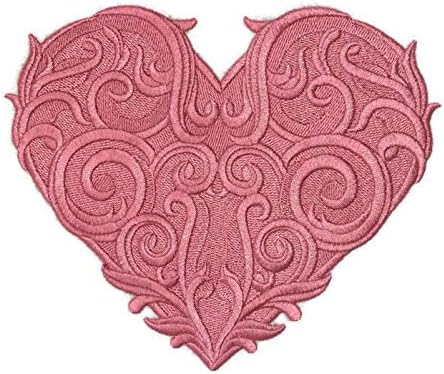 Luxurious Baroque Heart Embroidered Patch 5.52" x 7.8" – Elegant Pink Iron-On or Sew-On Cotton Appliqué, Statement Craft Accent by BeyondVision
