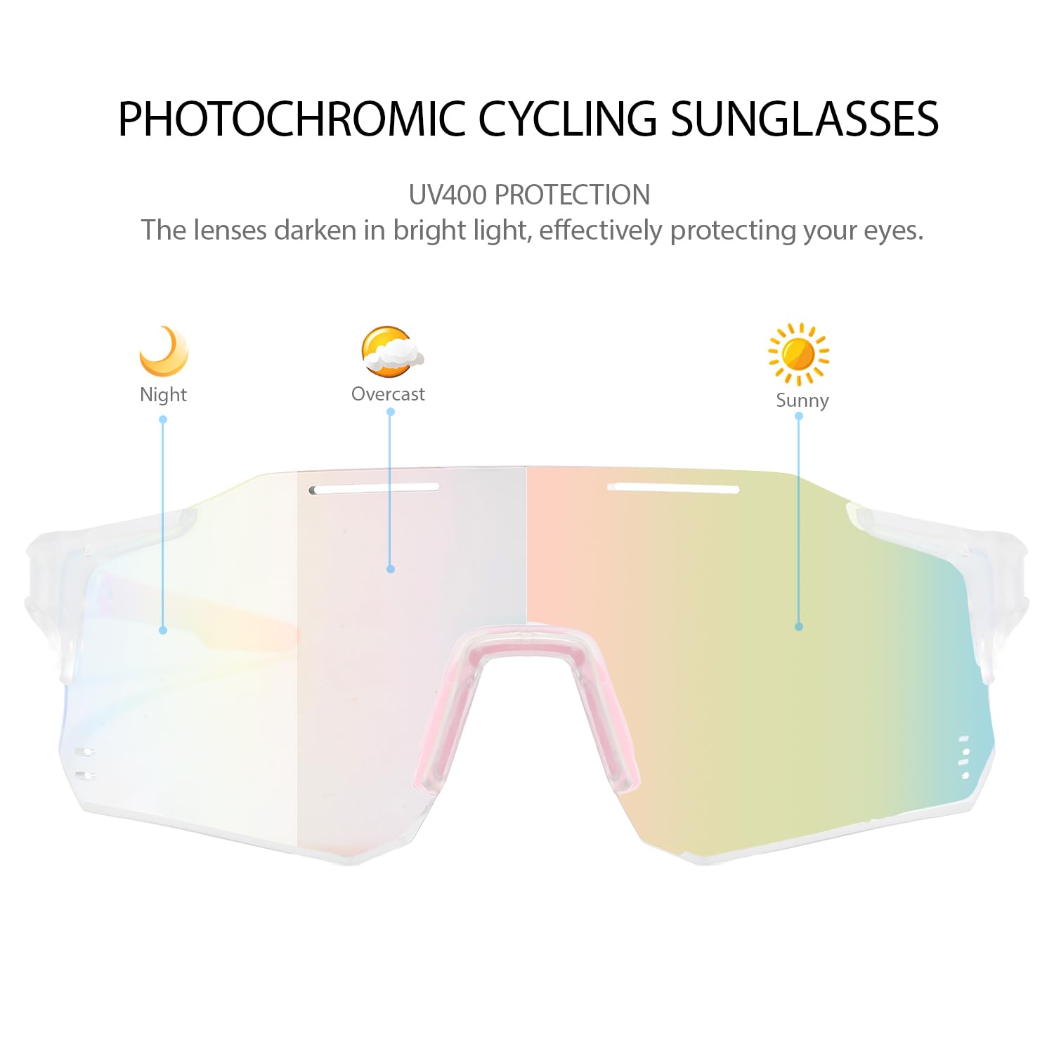 Photochromic Cycling Glasses for Men Women – UV400 Mountain Bike Sunglasses, Anti-Fog Sports Goggles for Outdoor Riding