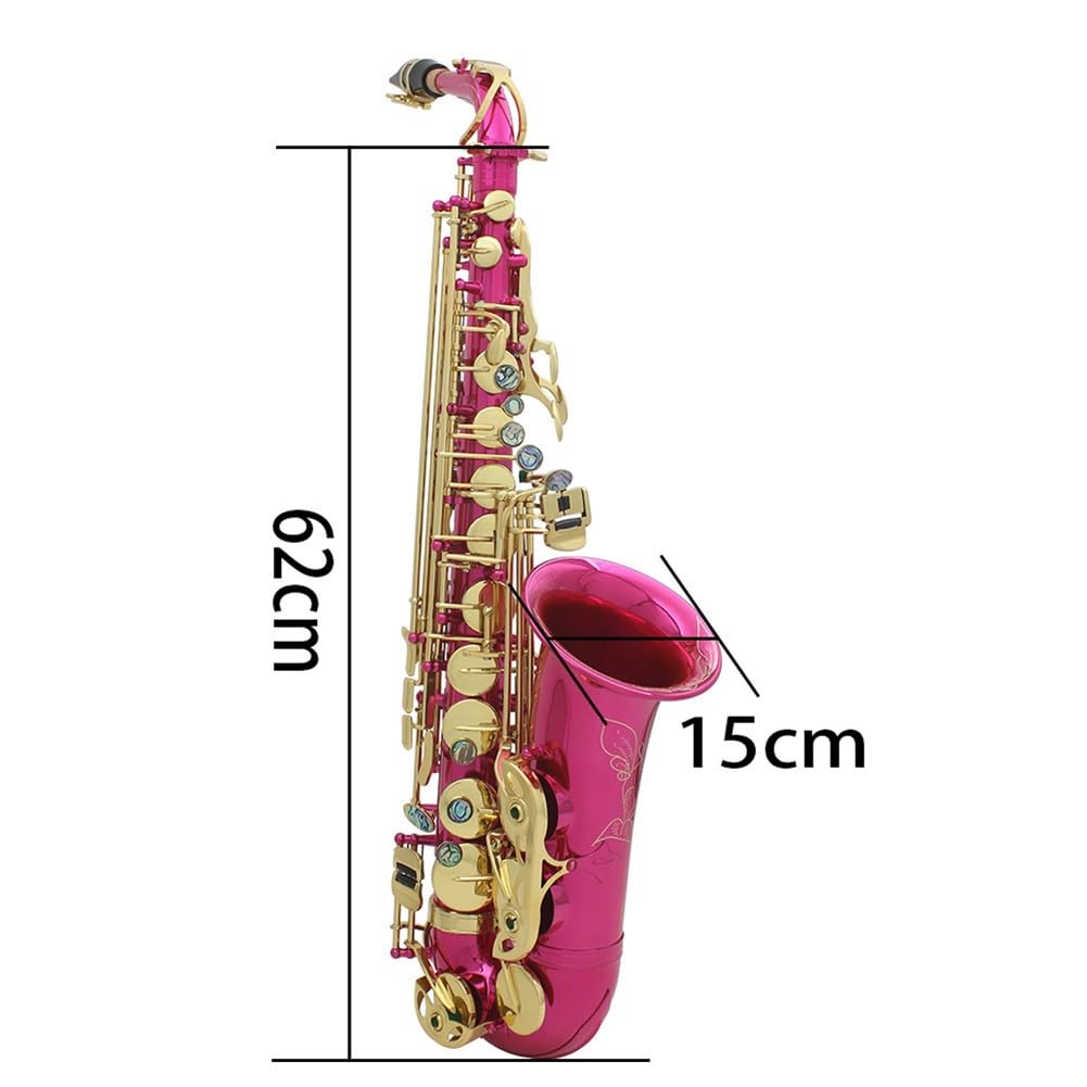 Kit completo de saxofón E-Flat con estuche de transporte, kit de limpieza y cuidado, saxofón alto Eb Brass Saxofón alto for principiantes y estudiantes (Color : Rose red)