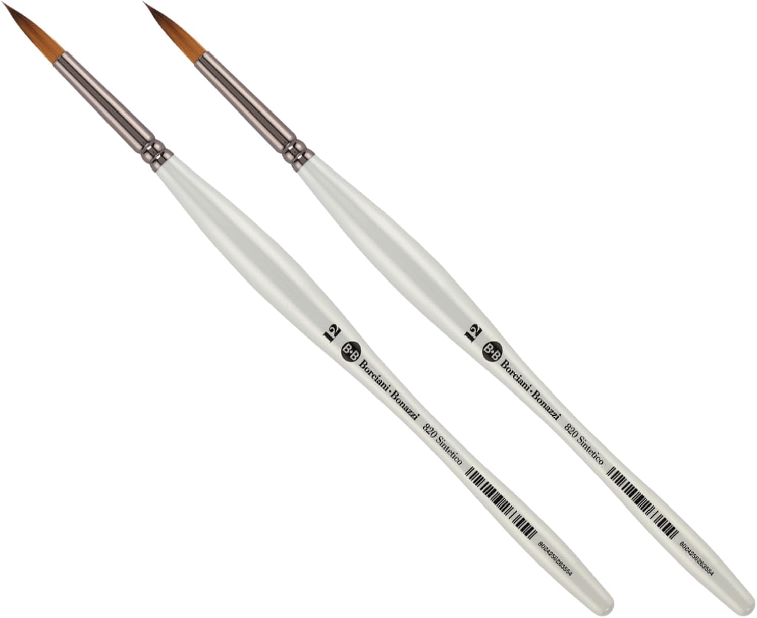 Borciani e Bonazzi Unico Fiamatto Synthetic Series 820 Paint Brush, Round Size 12-2 Pack - for Acrylic & Watercolor Painting - Ergonomic Handle, Animal-Friendly, Brass Ferrule, Handcrafted in Italy