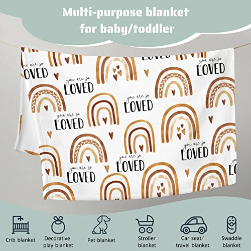 Hawskgfub Baby Toddler Boho Rainbow You Are So Loved Blanket Boy Girl Gifts, Nursery Daycare Brown Flannel Fleece Bed Swaddling Blankets, Soft Lightweight Newborn Baby Shower Kids Bedding Decor 30X40 #TOP4