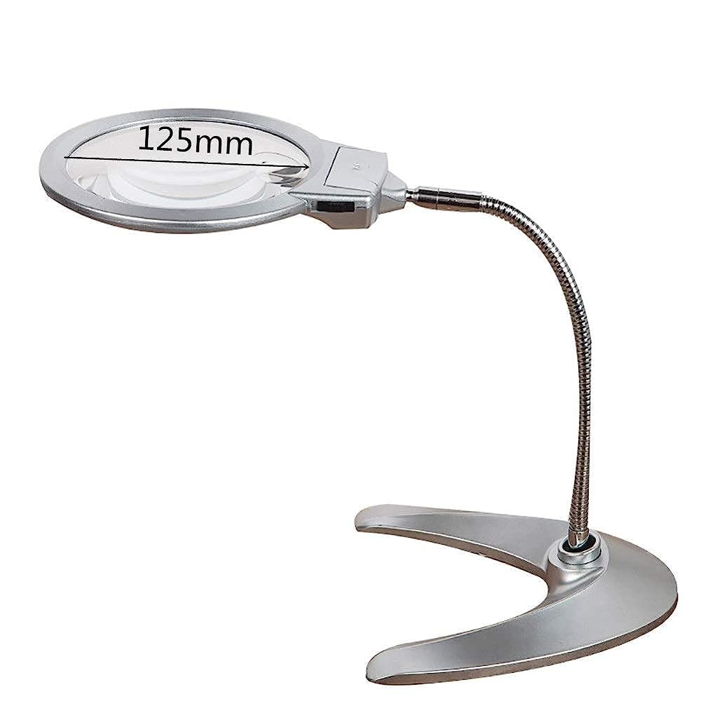 Lupa, sobremesa con luz LED Lupa portátil de Mano, con Aumento 2X 5X para Lectura Lupa/Plata (Plata) Stabilize