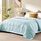 downluxe King Size Blanket with Satin Trim, Lightweight Down Alternative King Blanket for All Season, Machine Washable (Cool Blue, 108 x 90 Inch)