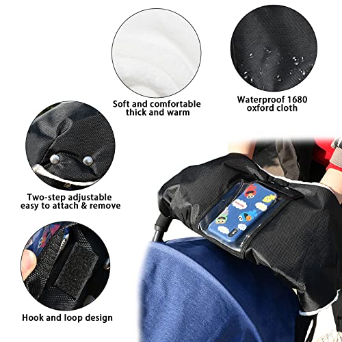 Kinderwagen Handwärmer Handschuhe Kinderwagen mit Handytasche, Wasserfest Winddicht Handmuff für Kinderwagen Buggy Radanhänger