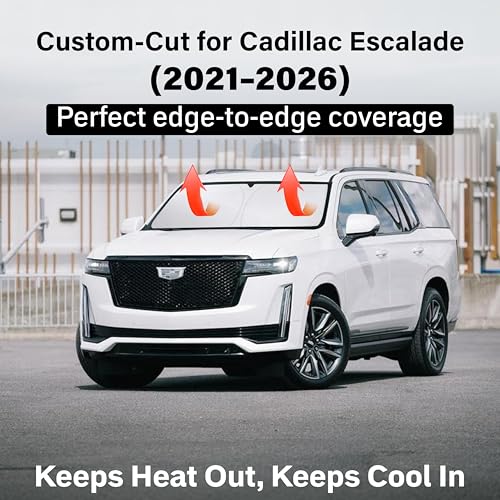 Image of EcoNour Windshield Sun Shade Compatible for Cadillac Escalade 2021-2026 | Full-Size SUV Front Window Sunshade | Foldable Sun Visor Shield | UV & Heat Blocking Protection