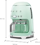 Smeg 50's Retro Style Drip Filter Coffee Machine, 10 Cups Capacity, Auto-Start, Keep Warm Funtion, Pastel Green, DCF02PGUS