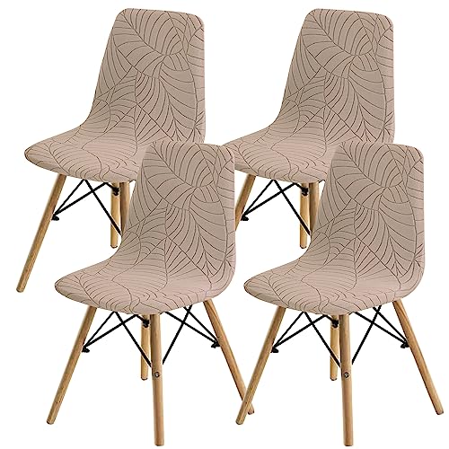 SHENGYIJING Dining Chairs Covers Set of 2/4/6,Style Shell Dining Chair Mid Century Modern Chair Sipcover,Upholstered Dining Accent Side Chair Covers (Khaki1,4 Pieces)