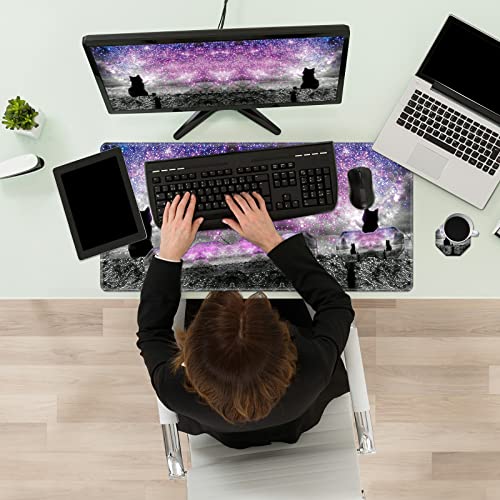 Cgfghhuy Desk Mat 35.4" X 15.7" Gaming Mouse Pad Wrist Support & Keyboard Wrist Rest Set With Non-Slip Base And Memory Foam Office Supplies 4 Pcs Set For Home Office Study Gaming - Galaxy Cute Cat #TOP6