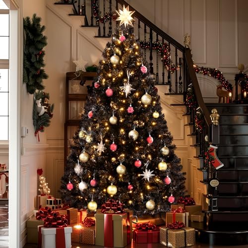 6FT Black Artificial Christmas Tree with 250 Pre-Lit LED Lights, ...