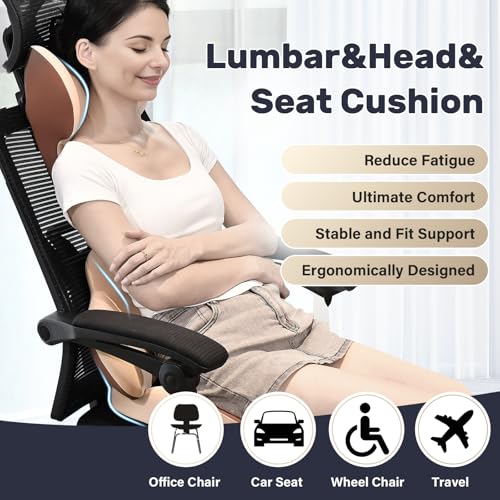 Image of Coverado Car Seat Cushion and Lumbar Support with Headrest Pillow Memory Foam Ergonomic Back Support Driving Seat Cushion Neck Head Pillow, Back Pain Relief, Cushion for Car Driver Office
