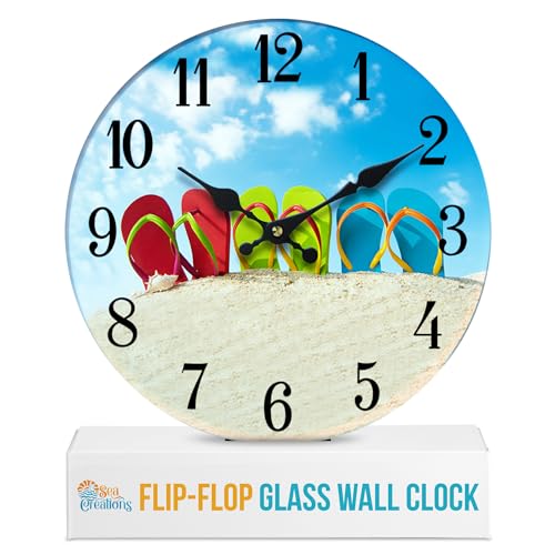 Sea Creations Flip-Flop Glass Wall Clock - Coastal Nautical Beach Theme, Decorative Timepiece, Ideal for Living Room, Bedroom, Beach House - Beachy Wall Clocks, Beach Clocks Wall Decor 13" Multicolor